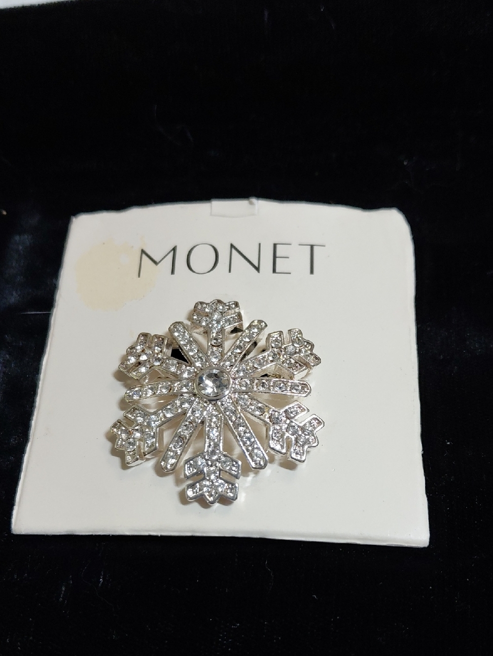 Monet Silver Snowflake Brooch with Clear Crystals